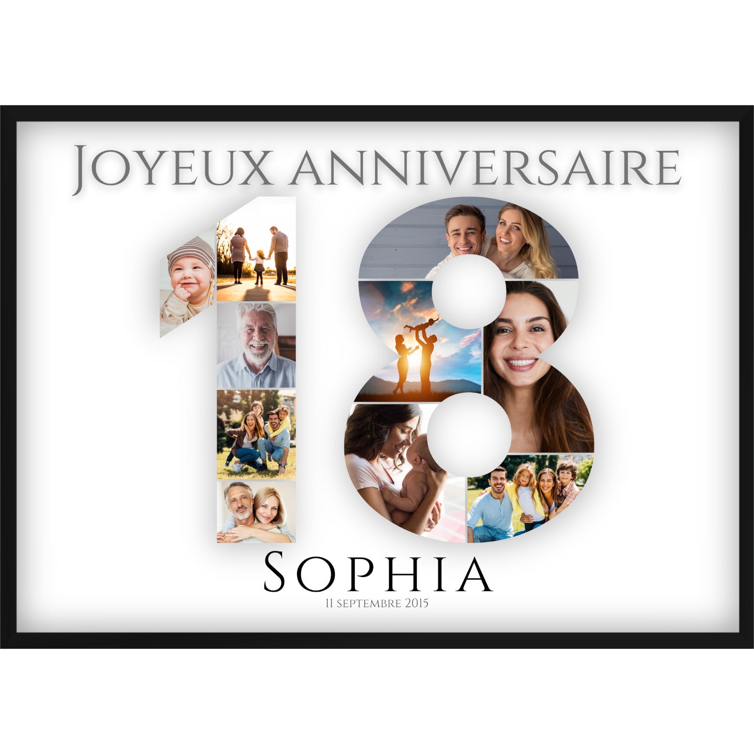 Collage photos 18ème anniversaire – Poster personnalisé avec photos & prénom | Cadeau pour 18ème anniversaire
